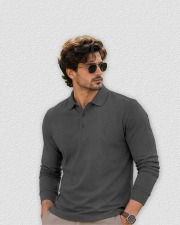 Espresso Long Sleeve Men's Polo - Gray