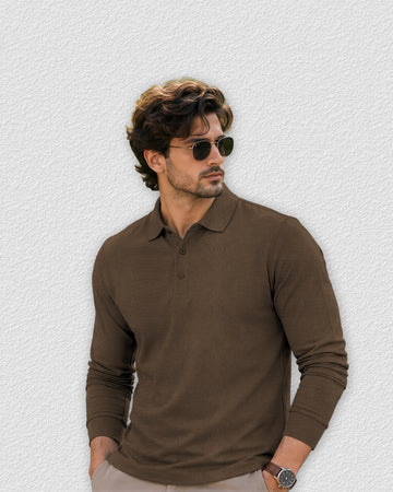 Espresso Long Sleeve Men's Polo - Brown