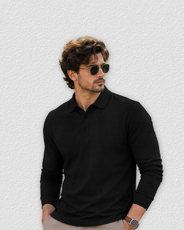 Espresso Long Sleeve Men's Polo - Black