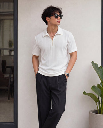 Men’s Premium Textured Quarter-Zip Polo T-Shirt - White