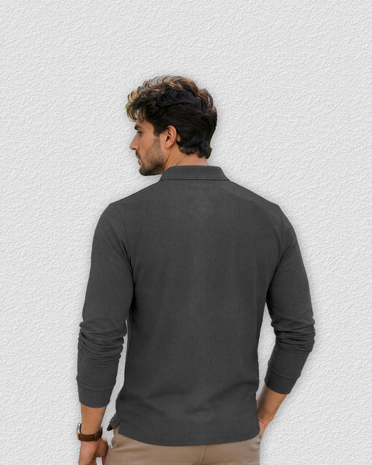Espresso Long Sleeve Men's Polo - Gray