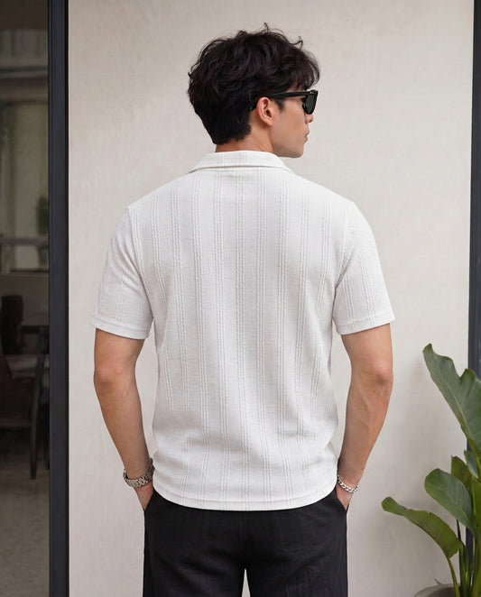 Men’s Premium Textured Quarter-Zip Polo T-Shirt - White