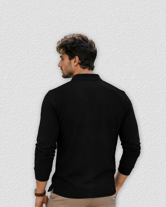 Espresso Long Sleeve Men's Polo - Black