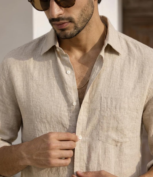Men's Premium Slub Linen-Blend Long Sleeve Shirt - Off White