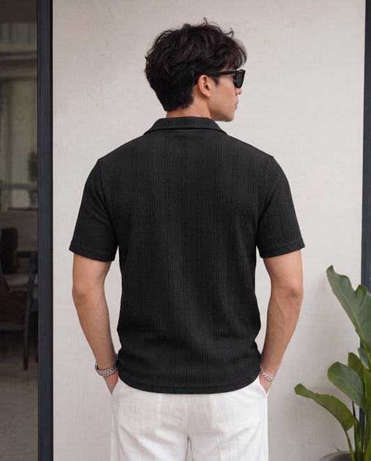 Men’s Premium Textured Quarter-Zip Polo T-Shirt - Black