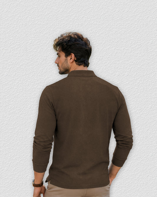 Espresso Long Sleeve Men's Polo - Brown