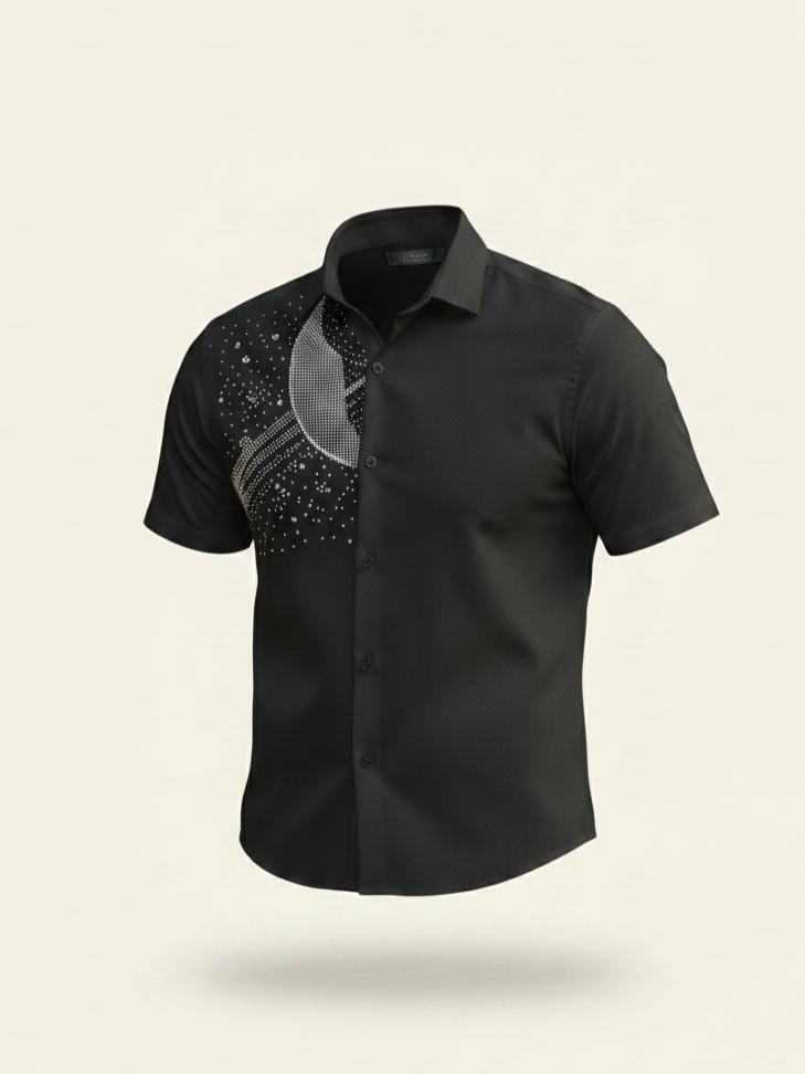 Black t-shirt with Champion logo on a white background