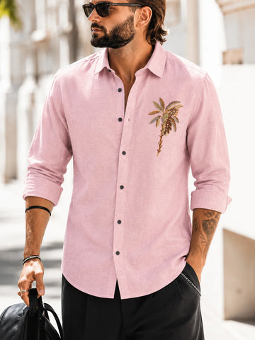 Slim Fit Palm Embroidery Shirt - Pink