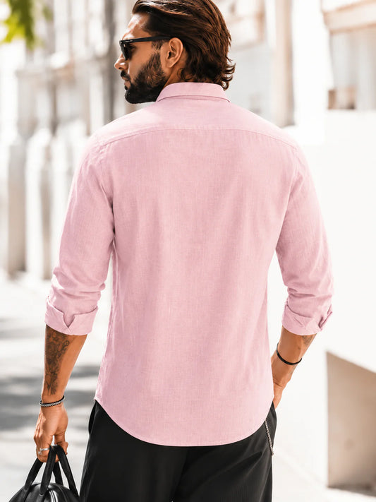 Slim Fit Palm Embroidery Shirt - Pink