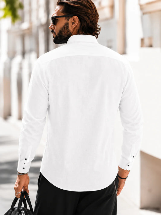 Slim Fit Palm Embroidery Shirt - White