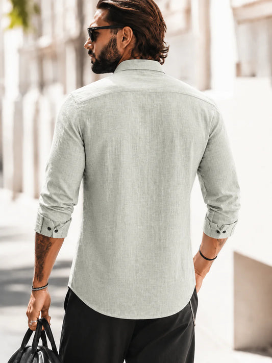 Slim Fit Palm Embroidery Shirt - Sage Green