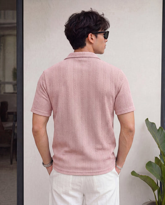 Men’s Premium Textured Quarter-Zip Polo T-Shirt - Clay Pink