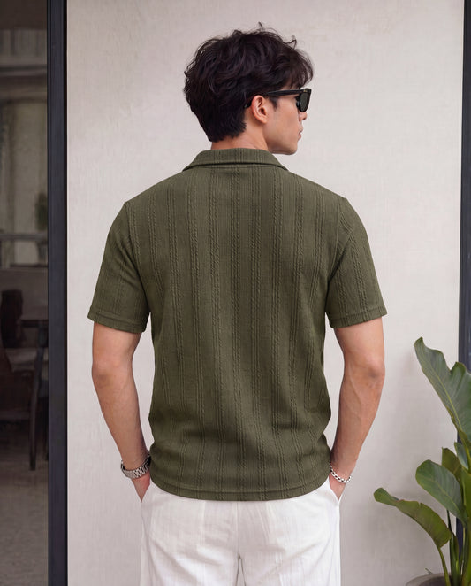 Men’s Premium Textured Quarter-Zip Polo T-Shirt - Sage Green