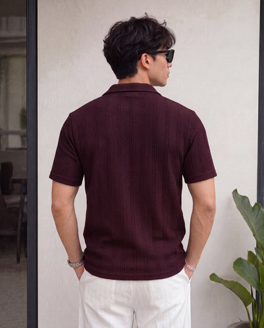 Men’s Premium Textured Quarter-Zip Polo T-Shirt - Brown