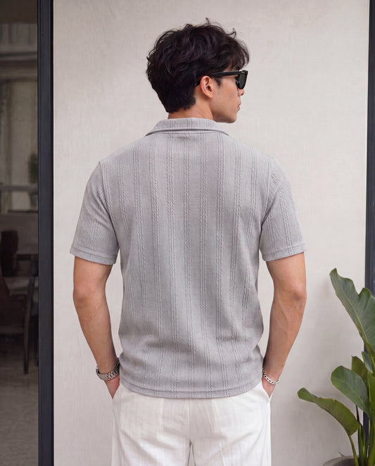 Men’s Premium Textured Quarter-Zip Polo T-Shirt - Gray