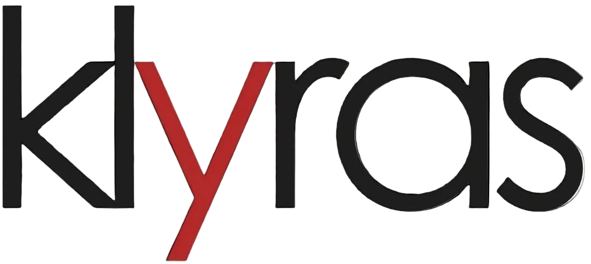Logo of Klyras with a red accent on a white background