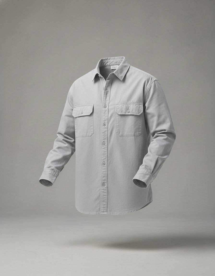 Light gray button-up shirt on a gray background