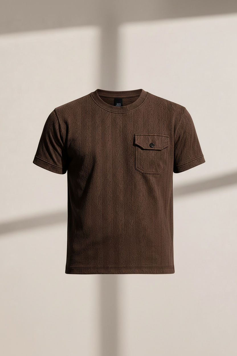 Brown t-shirt with a pocket on a beige background