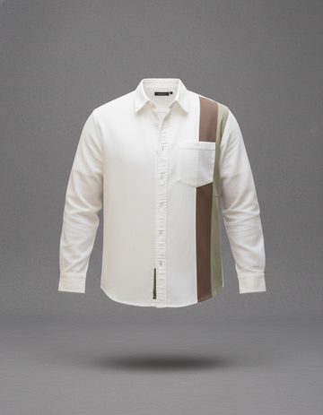 White shirt with a brown stripe on a gray background