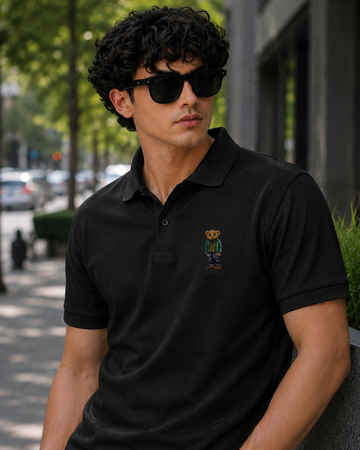 Signature Bear Men's Polo- Black
