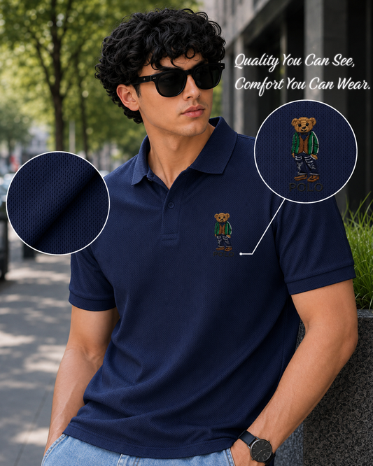 Signature Bear Men's Polo - Navy Blue