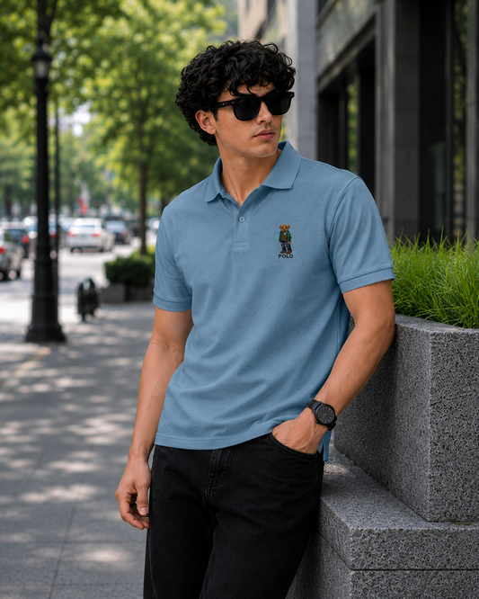 Signature Bear Men's Polo TSHIRT - Sky Blue